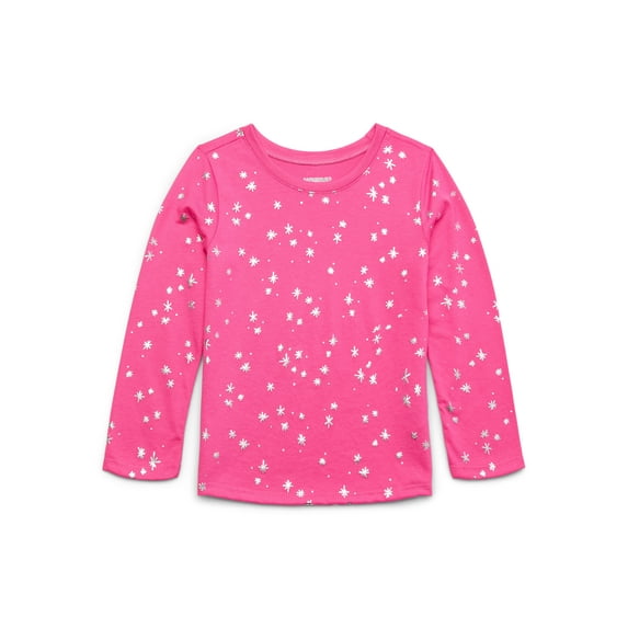 Garanimals Toddler Girl Metallic Foil Print Tee with Long Sleeves, Sizes 18M-5T
