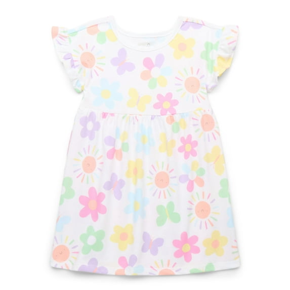 Garanimals Toddler Girl Print Dress with Short Ruffle Sleeves, Sizes 12M-5T