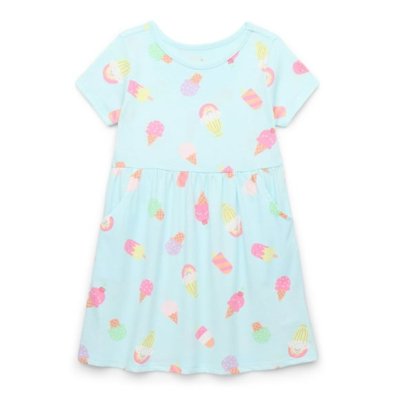 Garanimals Toddler Girl Print Skater Dress with Pockets, Sizes 12M-5T