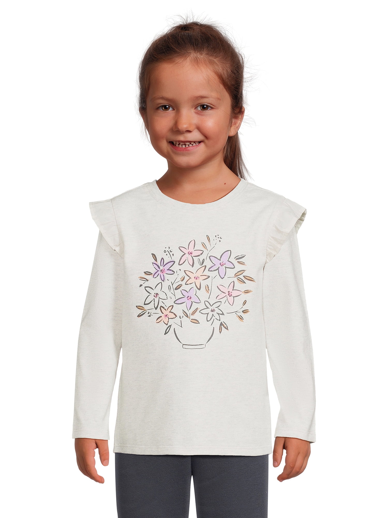 Garanimals Toddler Girl Ruffled Long Sleeve Graphic TShirt, Sizes 18M