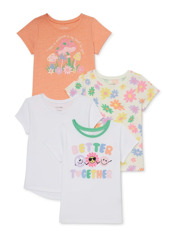 Garanimals Toddler Girl Short Sleeve T-Shirt Multipack, 4-Pack, Sizes 18M-5T