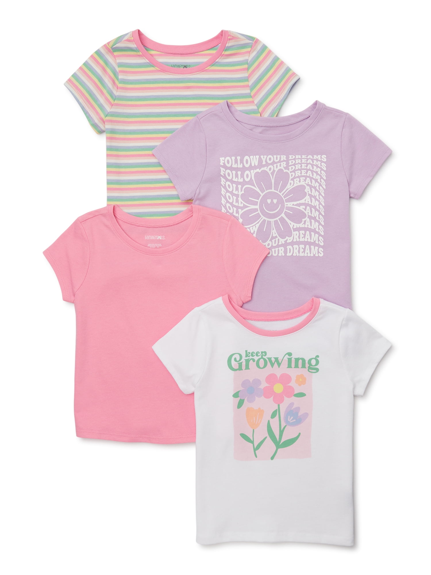 Garanimals Toddler Girl Short Sleeve TShirt Multipack, 4Pack, Sizes