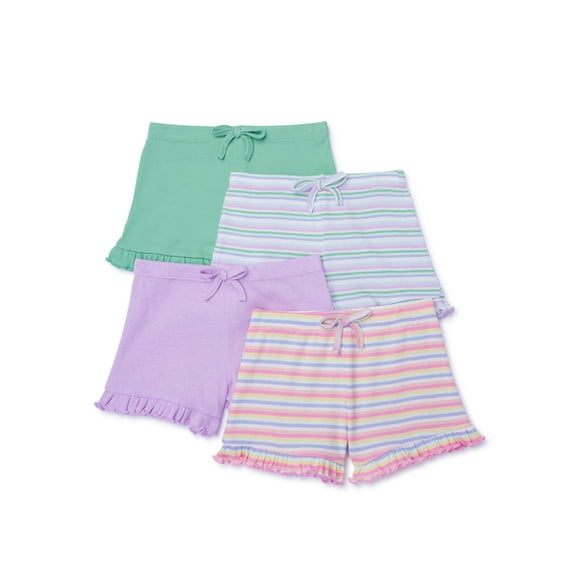 Garanimals Toddler Girl Tie Front Ruffle Shorts Multipack, 4-Pack, Sizes 18M-5T