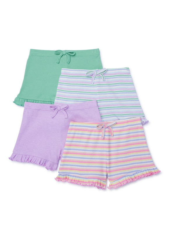 Garanimals Toddler Girl Tie Front Ruffle Shorts Multipack, 4-Pack, Sizes 18M-5T