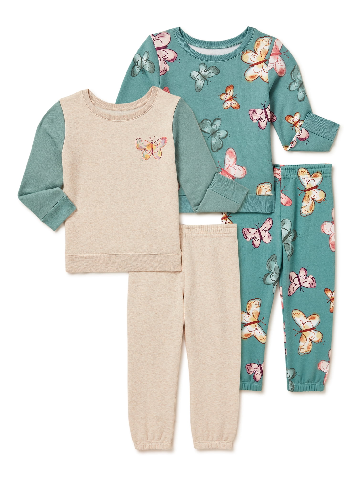 Garanimals Toddler Girls Fleece Sweatshirts and Sweatpants 4 Piece Outfit Set Sizes 2T 5T Walmart