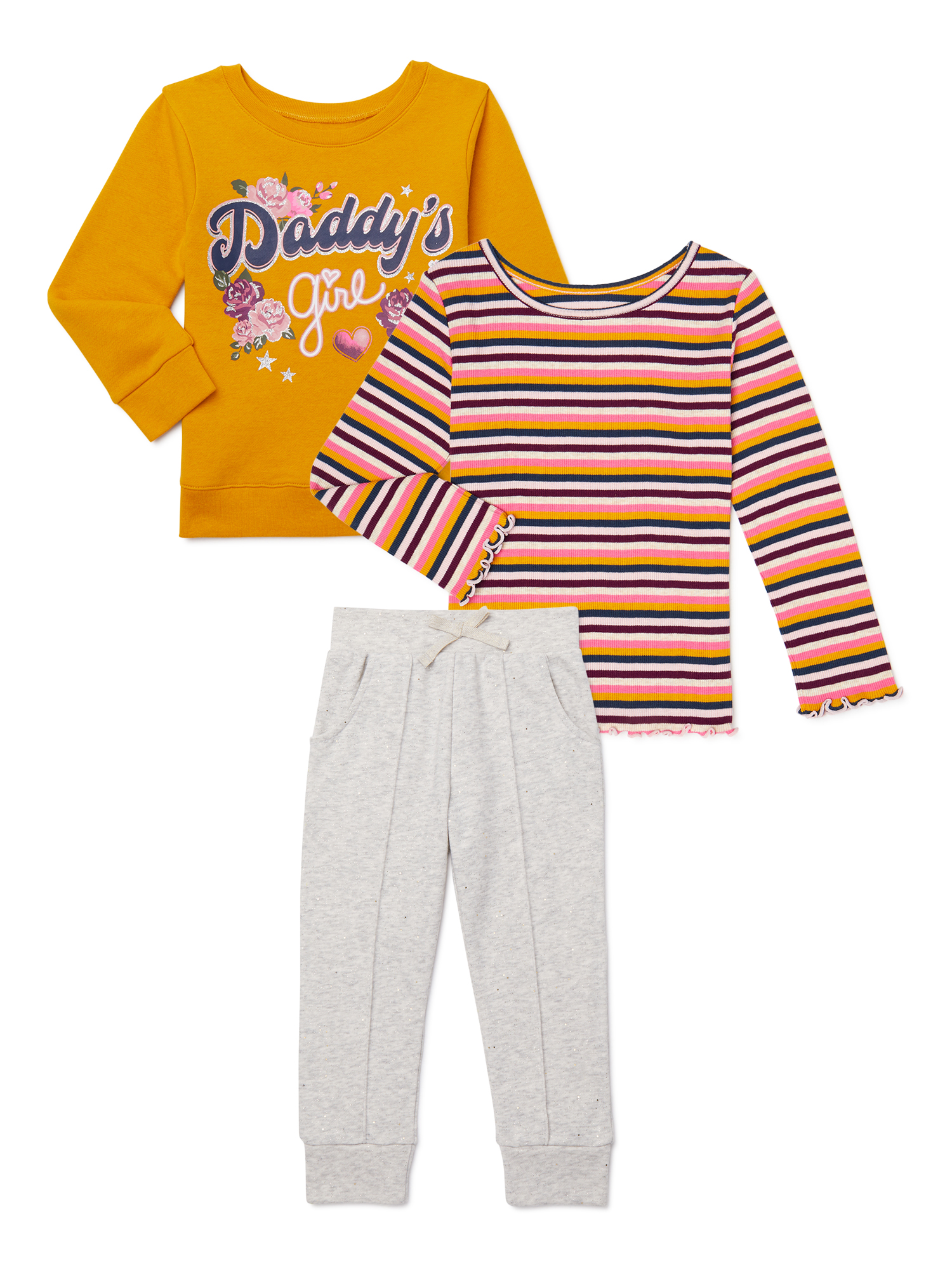 Garanimals Toddler Girls Fleece Top, Ribbed Top and French Terry Pants