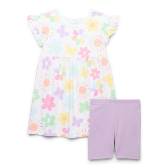 Garanimals Toddler Girls' Jersey Dress and Biker Shorts Outfit Set, 2-Piece, Sizes 18M-5T