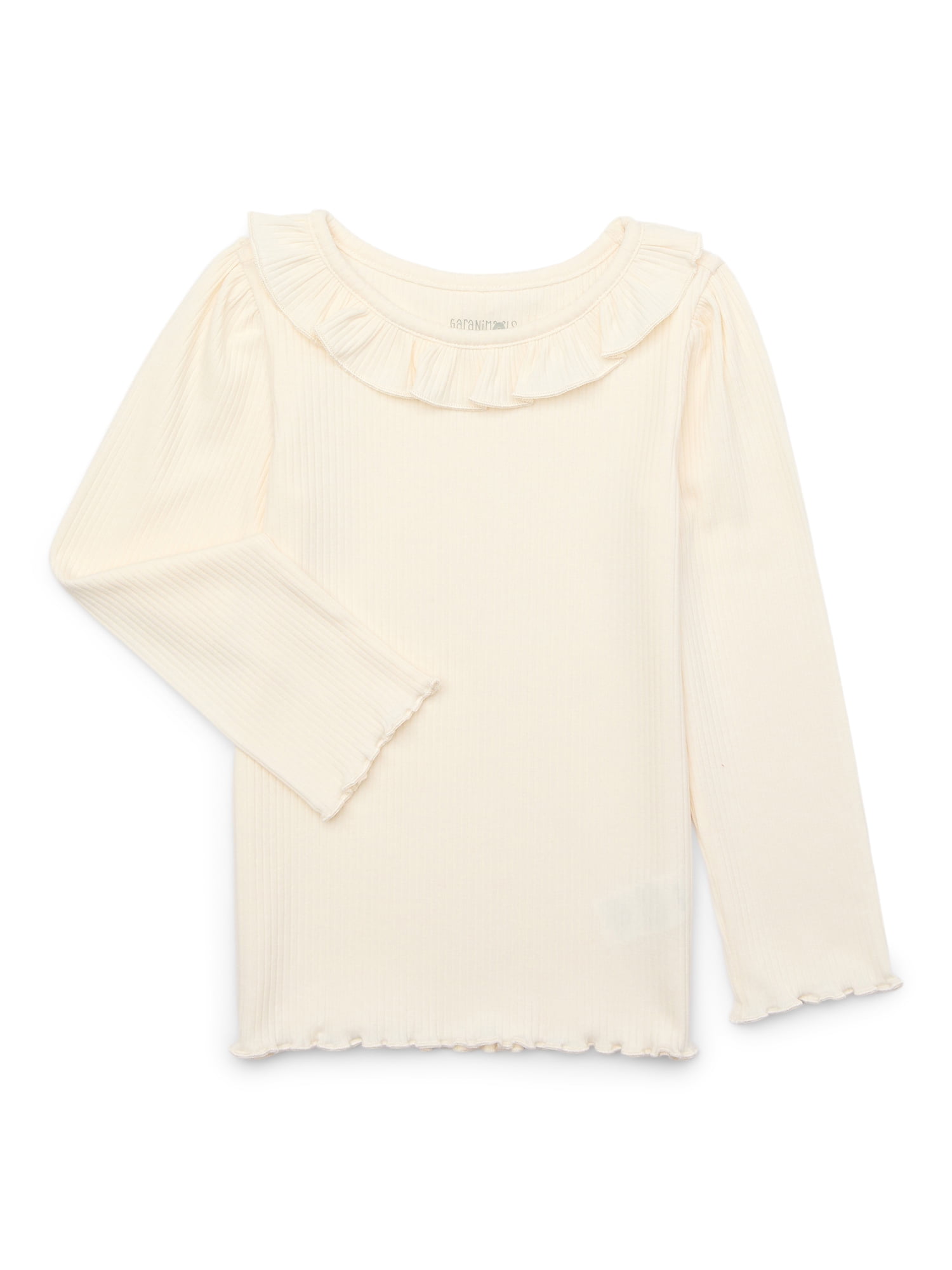 Garanimals Toddler Girls’ Ribbed Ruffle Neck Top with Long Sleeves, Sizes 18M-5T