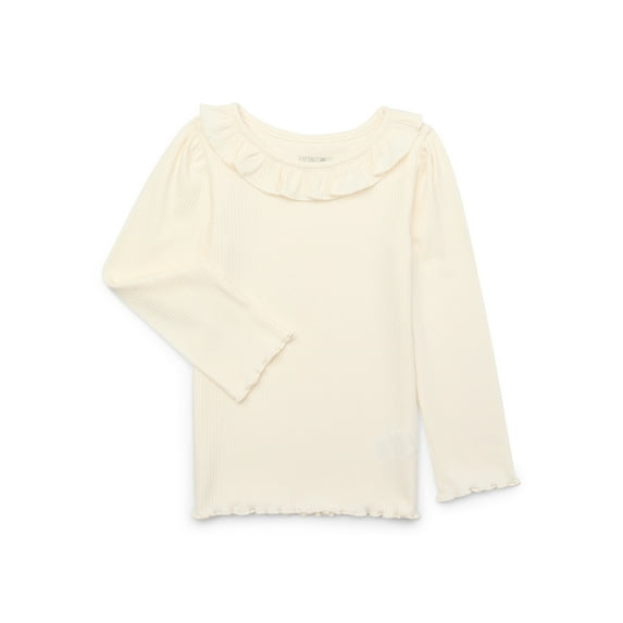 Garanimals Toddler Girls’ Ribbed Ruffle Neck Top with Long Sleeves, Sizes 18M-5T