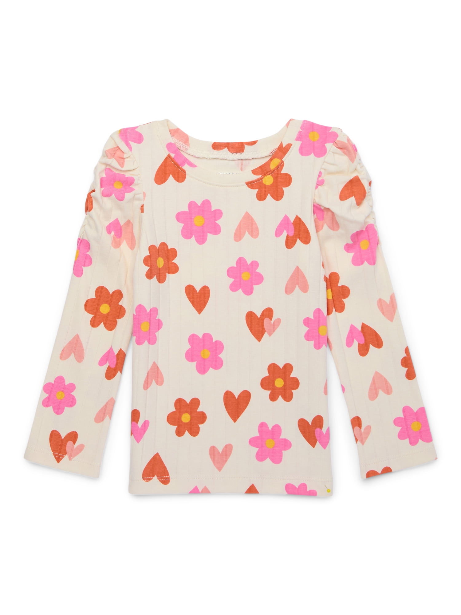 Garanimals Toddler Girls Ruched Rib Top with Long Sleeves, Sizes 18M-5T ...