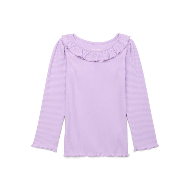 Garanimals Toddler Girls’ Ribbed Ruffle Neck Top with Long Sleeves