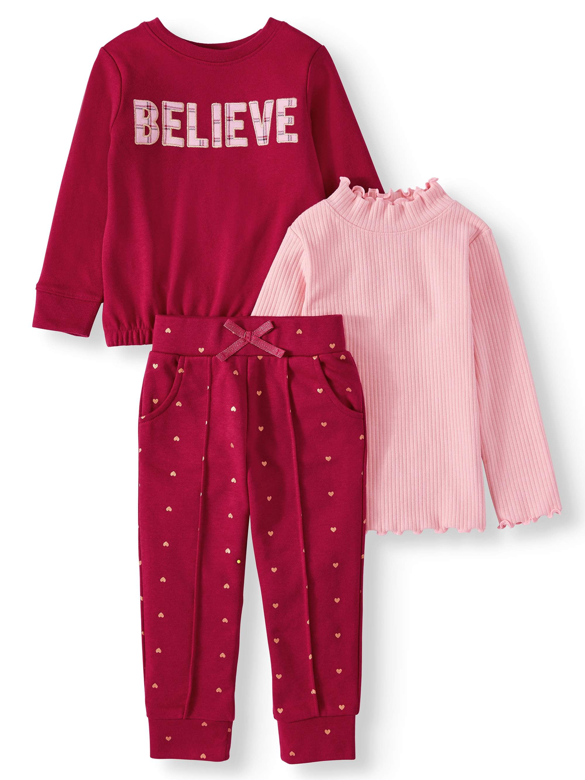 Garanimals Toddler Girls’ Sweatshirt, Mock Neck Top and Joggers, 3Piece Set