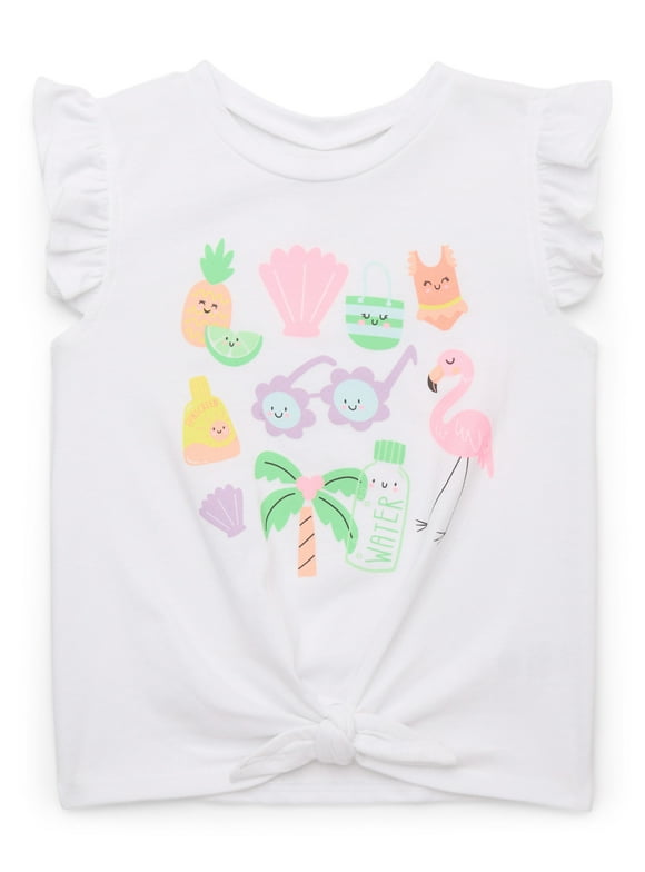 Garanimals Toddler Girls' Tie Front Graphic Tank Top with Flutter Sleeves, Sizes 18M-5T
