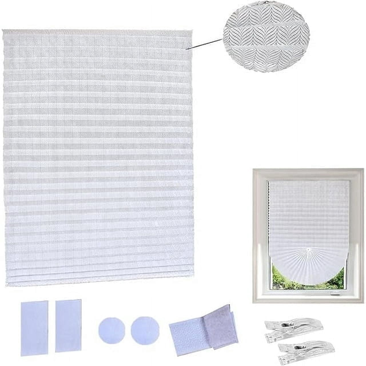 Yogsey 1pcs Ripple Shape Temporary Light Filtering Paper Shades for Windows Cordless No Drill Self Adhesive Pleated Paper Blinds Free Cut Size 50% Light Filtering Shades