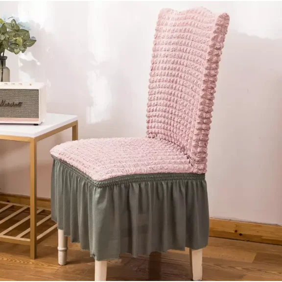 Garayma 1pcs Stretch Seersucker Dining Chair Cover Removable Slipcover with Skirt Anti-Slip Chair Cover Elastic Chair Slipcover For Living Room Dining Room