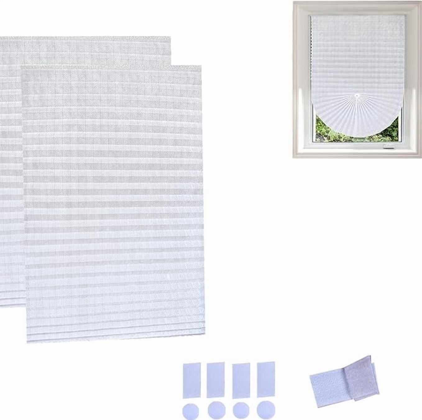 Yogsey 2PCS Ripple Shape Temporary Light Filtering Paper Shades for Windows, Cordless No Drill Self Adhesive Pleated Paper Blinds Free Cut Size 50% Light Filtering Shades for Room Bedroom Kitchen