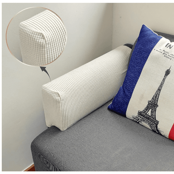 Garayma 2pcs Armrest Covers Stretch Armrest Covers Anti-Slip Sofa Protector Ivory White