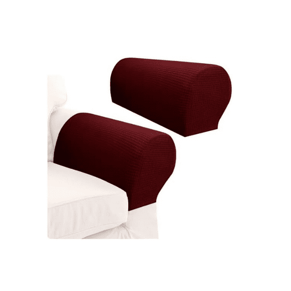 Garayma 2pcs Stretch Armrest Covers Spandex Anti-Slip Arm Covers Sofa Armchair Slipcovers Wine Red