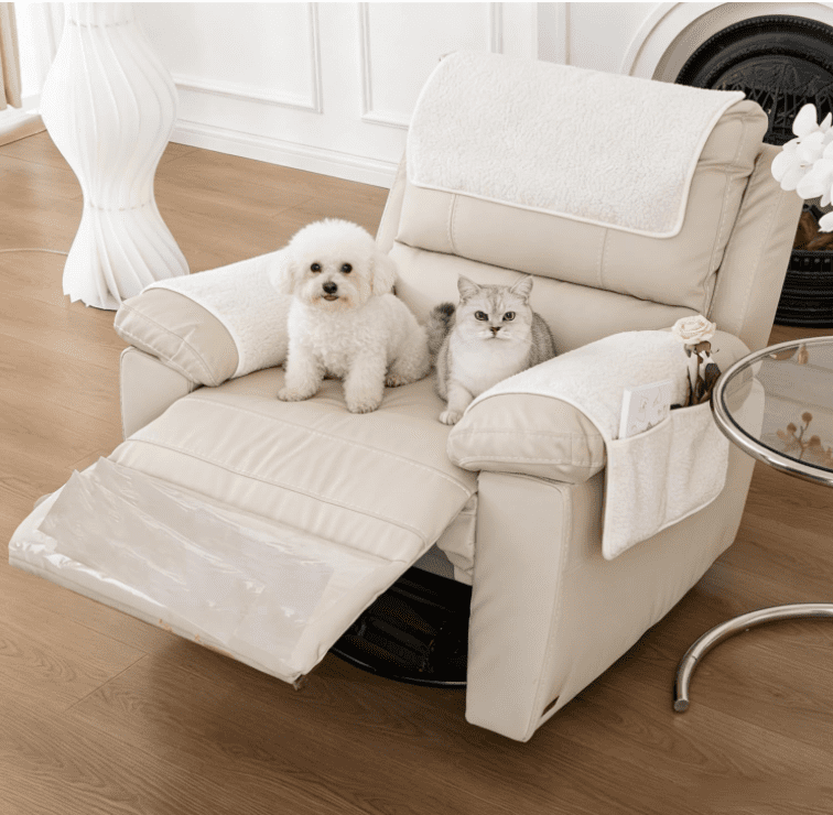 Garayma 3 Pcs Recliner Covers Armrest Covers with Storage Pockets Headrest Cover Armchair Slipcovers Sofa Recliner Protector White