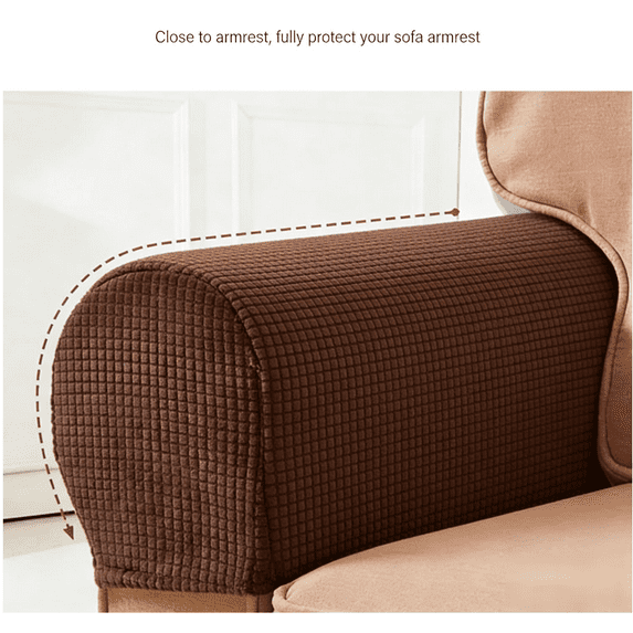 Garayma Armrest Covers 2pcs Stretch Fabric Anti-Slip Sofa Slipcovers Furniture Protectors Coffee