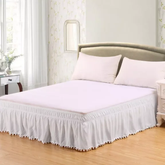 Garayma Pom Pom Bed Skirt Wrap Around Bed Skirt Elastic Ruffles Easy Fit Wrinkle Fade Resistant Solid Bed Skirt