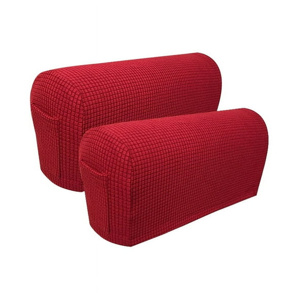 Garayma Stretch Armrest Covers Anti-Slip Sofa Protector + 1 Pocket (2pcs in a set) Wine Red