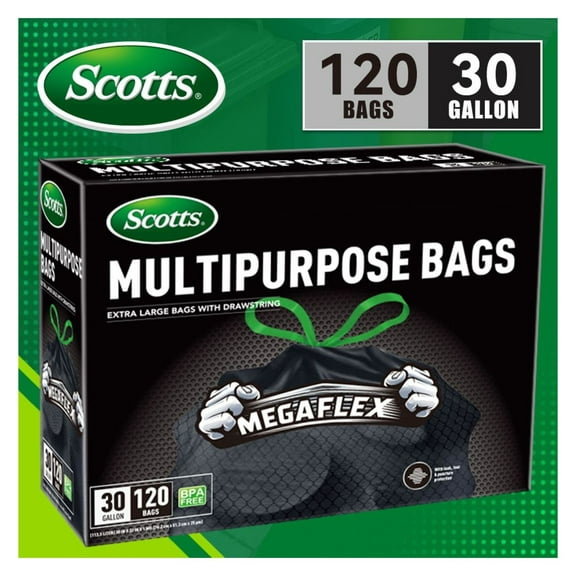 Garbage Bags 30 Gallon Black - 120 Count Heavy Duty Trash Bags with Drawstring; Large Strong 113.5L Kitchen, Home, Garden & Commercial Use