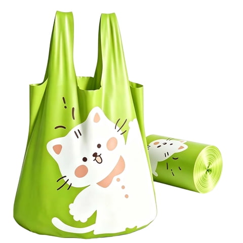Garbage Bags Cute Cat Printed Handle Carry Design 10 Count Lightweight Disposable Small Trash Bags for Home Kitchen Bedroom Office Bathroom Daily Waste Organization