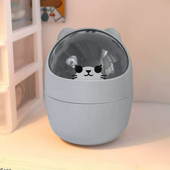 Garbage Bin, Recycling Bin Mini Desktop Trash Can with Lid, Cartoon Cat Animal Shape Waste Paper Bin with Swing Lid Mini Countertop Trash Can Small Garbage Can