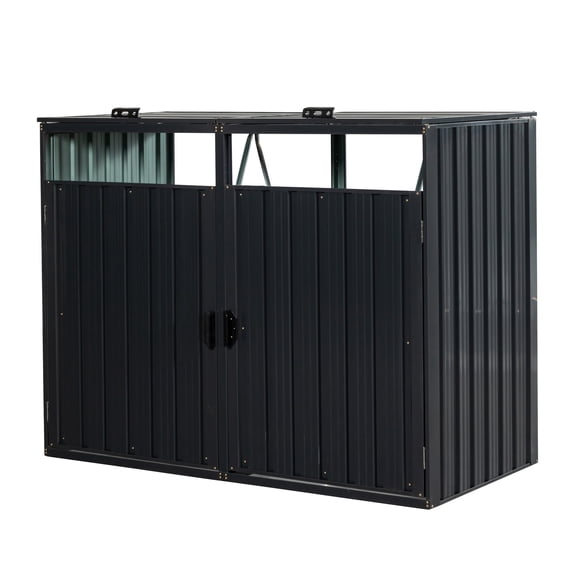 IMagacFun Metal Outdoor Garbage Bin Shed for 2 Trash Cans, Stainless Galvanized Steel Storage Shed for Garden Yard Lawn Black