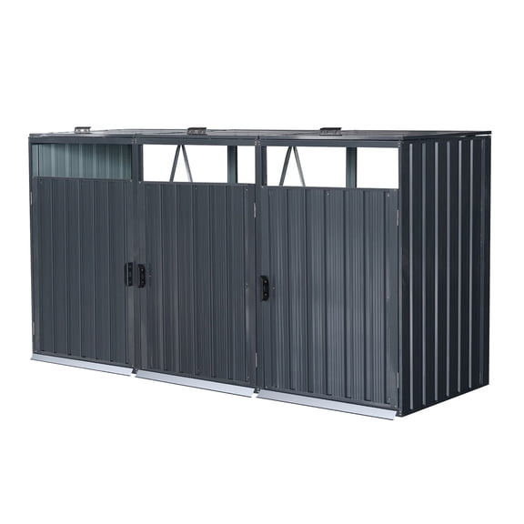 Garbage Bin Shed,Metal Outdoor Bin Shed for Garbage Storage,Stainless Galvanized Steel, Bin Shed for Garden Yard Lawn (Black-Triple)