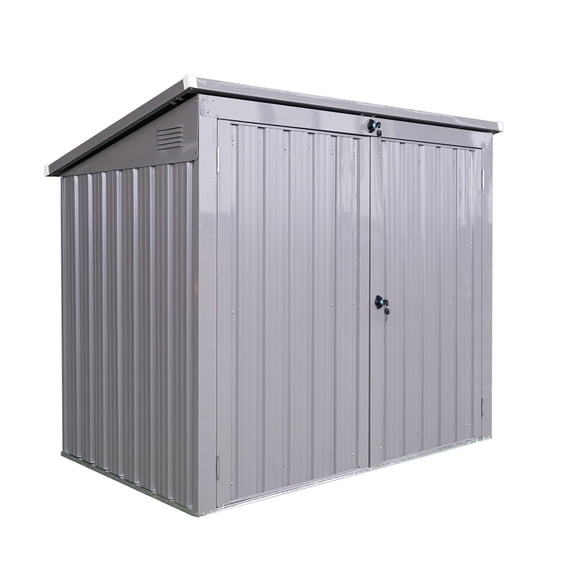 Garbage Bin Shed Stores 2 Trash Cans Metal Outdoor Bin Shed with Sloped Roof & Lockable Door for Garbage Storage,Stainless Galvanized Steel, Bin Shed for Garden Yard Lawn Gray