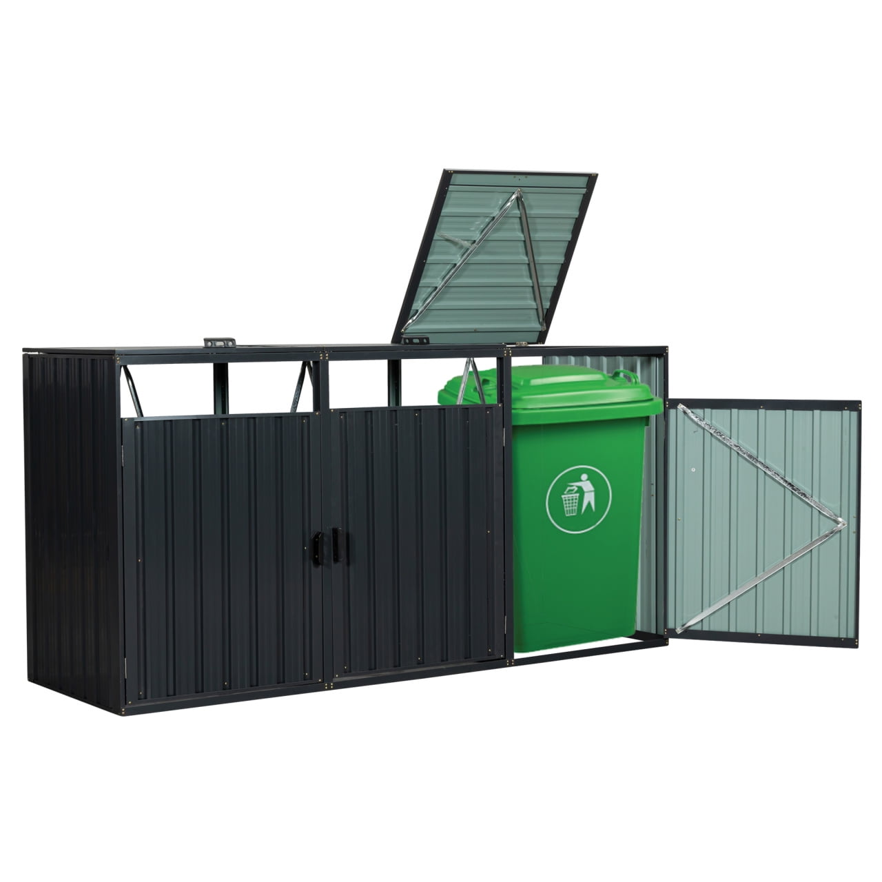 Garbage Bin Shed Stores 3 Trash Cans Metal Outdoor Bin Shed for Garbage