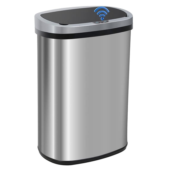Garbage Can 13 Gallon 50 Liter Kitchen Trash Can for Bathroom Bedroom Home Office Automatic Touch Free High-Capacity with Lid Brushed Stainless Steel Waste Bin