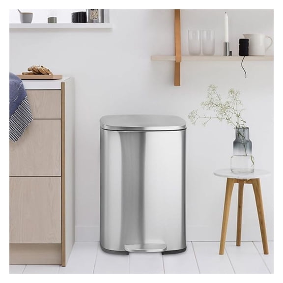 Garbage Can 13 Gallon Tall Kitchen, Hands-Free Stainless Steel Trash Can, Oval Shape Fingerprint-Resistant Soft Close Kitchen Trash can with lid, for Kitchen, Office, Bathroom