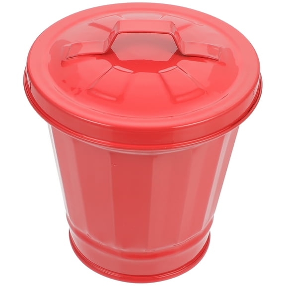 Garbage Can Outdoor with Lid Trashcan Desktop Metal Box Container, Red