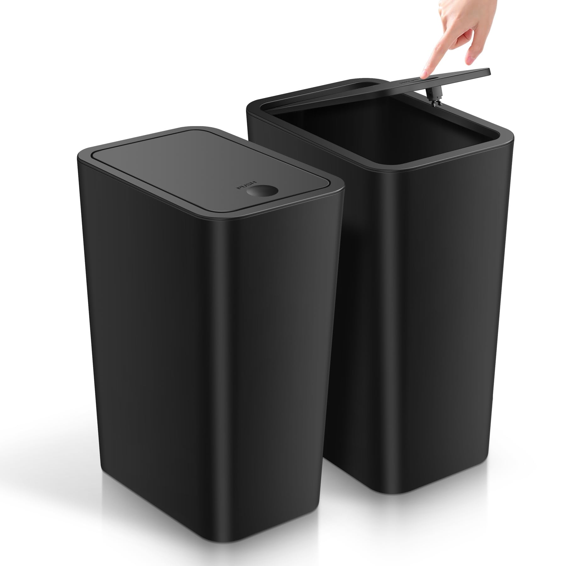 Garbage Can With Lid 4 Gallon/15 Liter Plastic Wastebasket 2 Pack Black