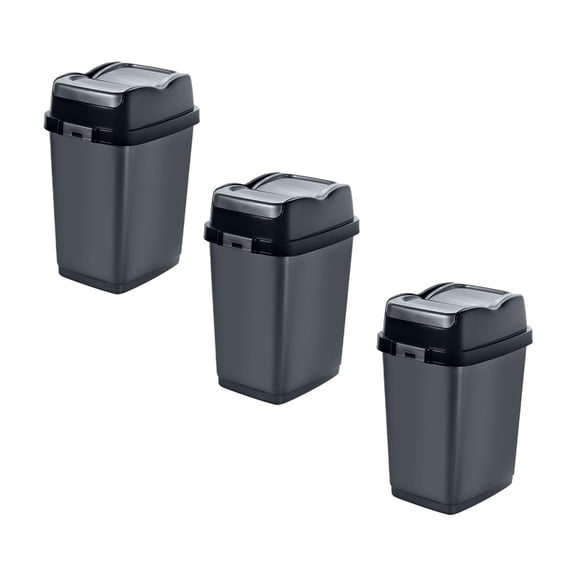 Garbage Cans with Swing Top-Split Lids, 3 Pack | Small Trash Cans with Lids | Durable Plastic | Slim & Sturdy Trash Bins | Fingerprint Resistant | 1.25 Gallon / 5 qt / 5 L – Grey | Superio Brand