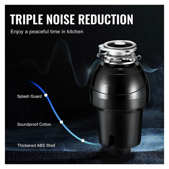 Garbage Disposal 1.25 HP Continuous Feed, 3360 RPM Kitchen Food Waste Disposer with EZ Connect, Sound Reduction, Power Cord & Splash Guard