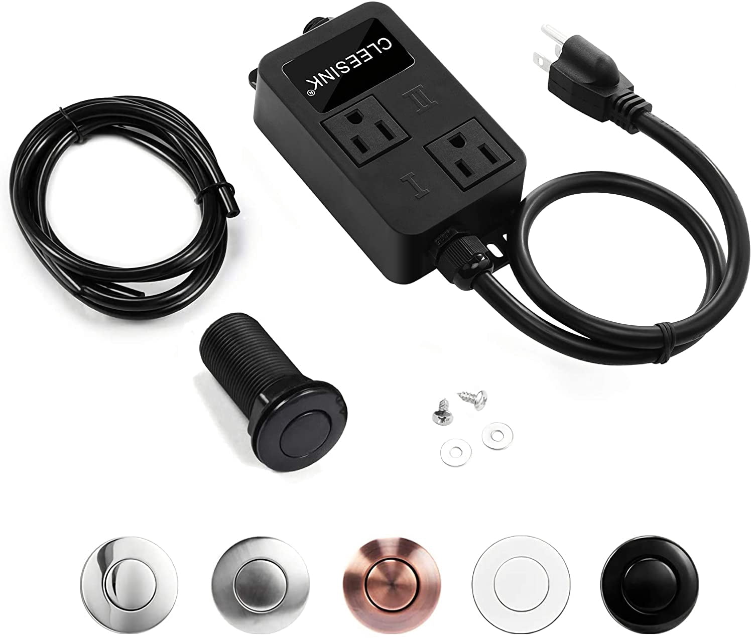 Garbage Disposal Air Switch Kit Dual Outlet Sink Top Waste Disposer On/Off Switches with ABS Power Module Long Black Button by