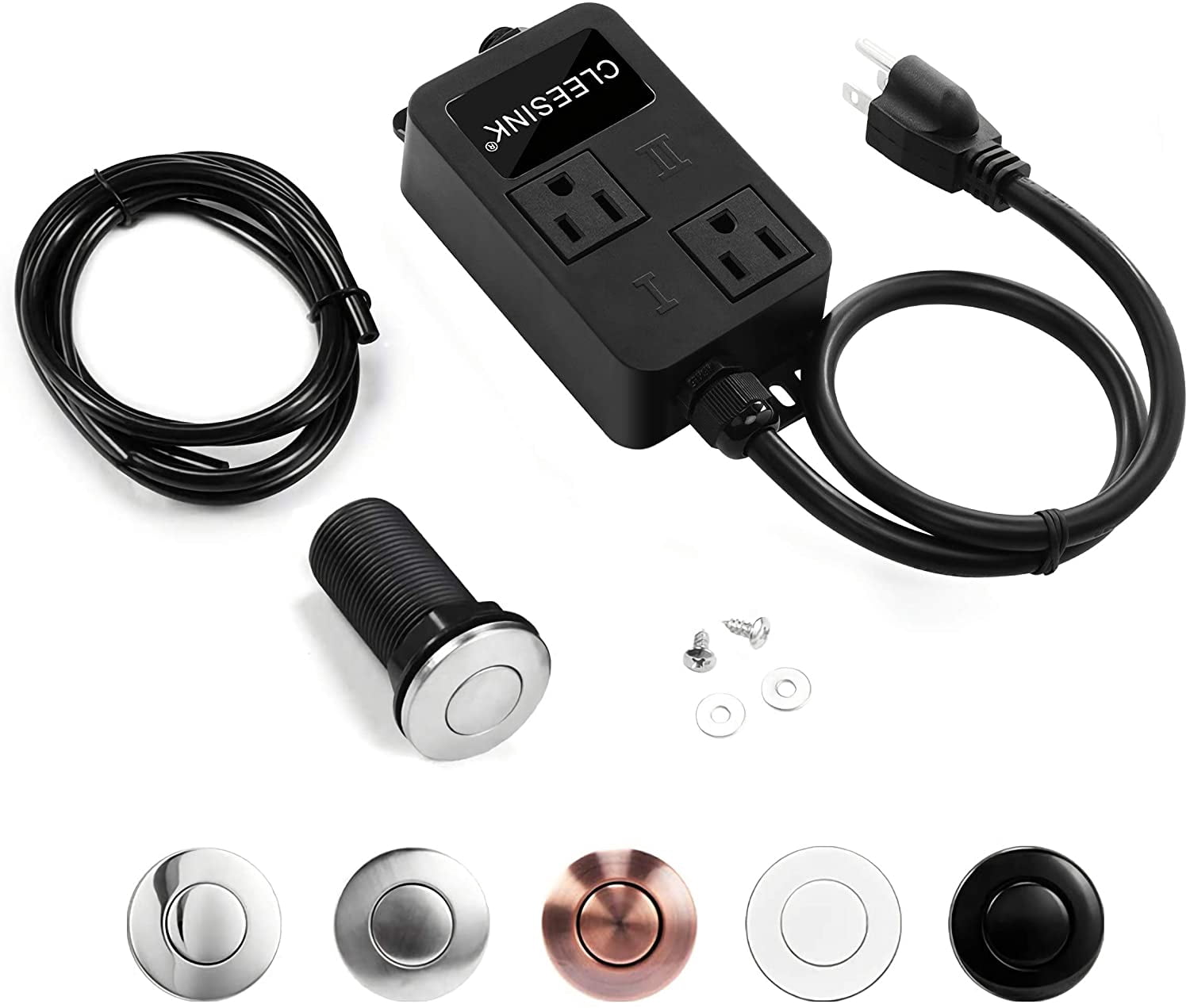 Garbage Disposal Air Switch Kit Dual Outlet Sink Top Waste Disposer On/Off Switches with ABS Power Module Long Stainless Steel Brushed Button by