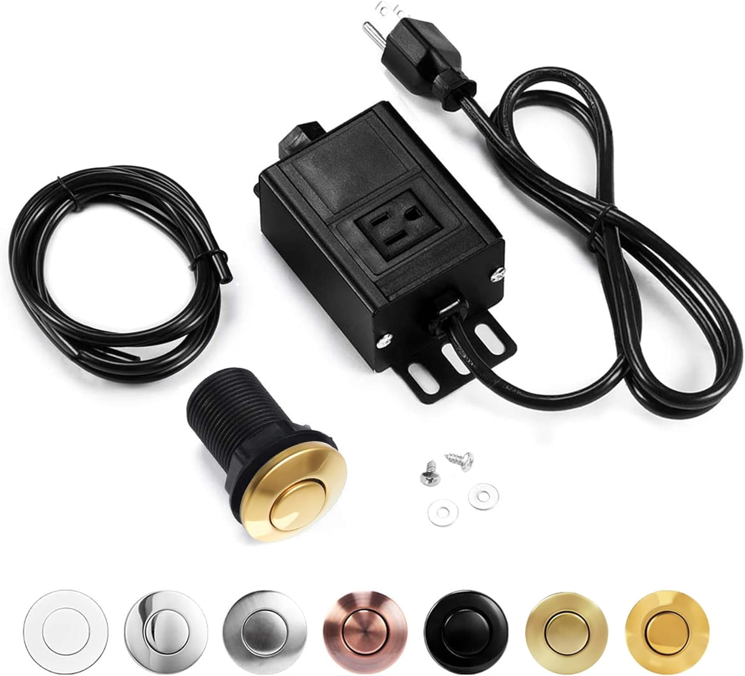 Garbage Disposal Air Switch Kit, Sink Top Waste Disposer 2" Polished Gold On/Off Push Button with Aluminum Alloy Power Module, Food Wasting Disposals Replacement Parts