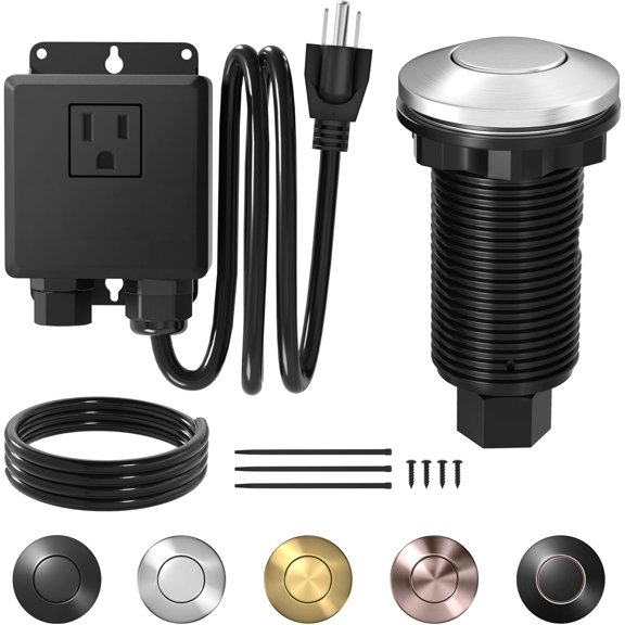 Garbage Disposal Button Kit, Garbage Disposal Air Switch Kit Sink Top Switch for Garbage Disposal Brushed Nickel Stainless Steel LONG 2.6" Air Switch Button - UL Listed