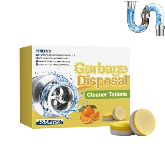 Garbage Disposal Cleaner and Deodorizer Tablets - 12Pcs, Powerful XXL Foaming Disposal Cleaner - Citrus Scented Foam, Natural Garburator & Sink Freshener, Septic Safe Kitchen Drain Cleaning Care