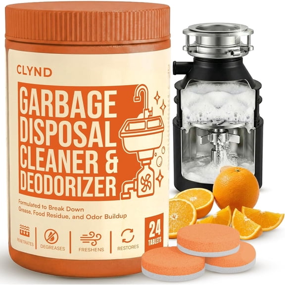 Garbage Disposal Cleaner and Deodorizer Tablets 24-Pack Citrus Foaming Tablets for Garbage Disposal, Kitchen Sink and Drain Cleaner, Lemon Orange Scent - Garburator, Disposer Freshener