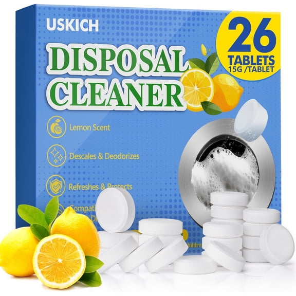 Garbage Disposal Cleaner Deodorizer Tablets 26Pack,XL Powerful Foaming Kitchen Sink Cleaners- Fresh Lemon Scented Disposal Cleaner, Natural Drain Garbage Disposer Cleaning- 1 Year Supply