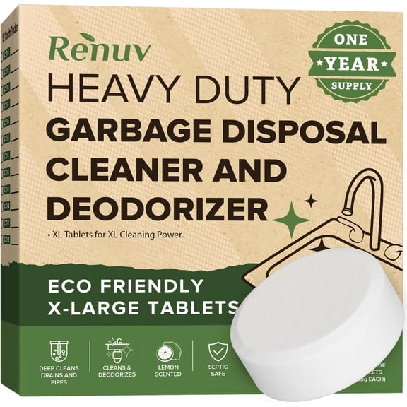 Garbage Disposal Cleaner and Deodorizer Tablets Drain Freshener, Foaming Citrus Scent, Sink Odor Refresher for Kitchen Disposer Cleaning (12 XL - One Year Supply)