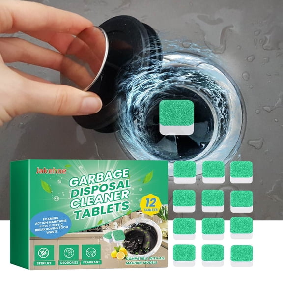 Garbage Disposal Cleaner Tablets 12-Pack with Foam Action and Sink Deodorizer, Breaks Down Food Waste Grease in Disposals Septic Systems, Multi-Use Kitchen Drain Freshener and Cleaner