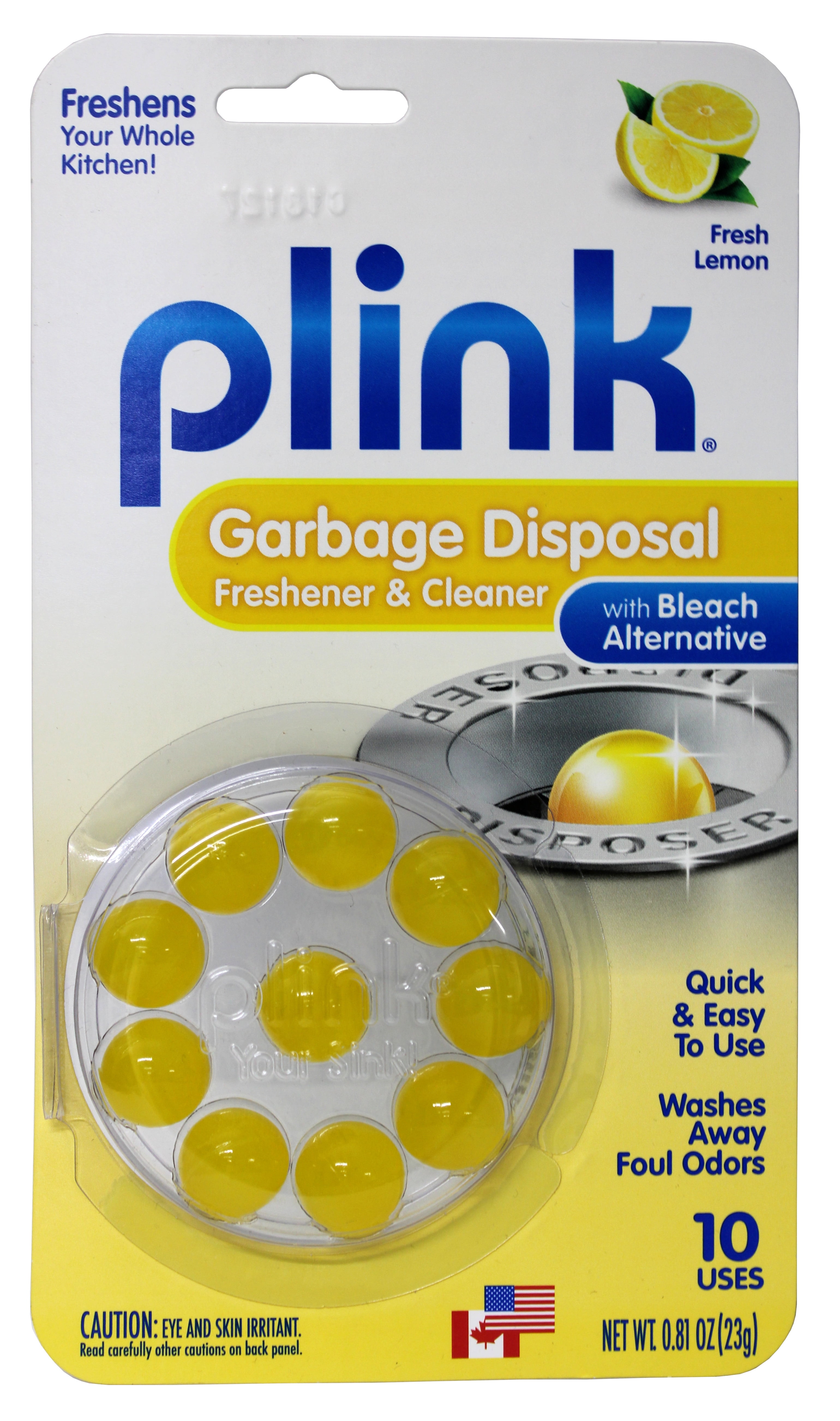 Plink Garbage Disposal Cleaner, Deodorizer & Freshener, Lemon Scent, 10