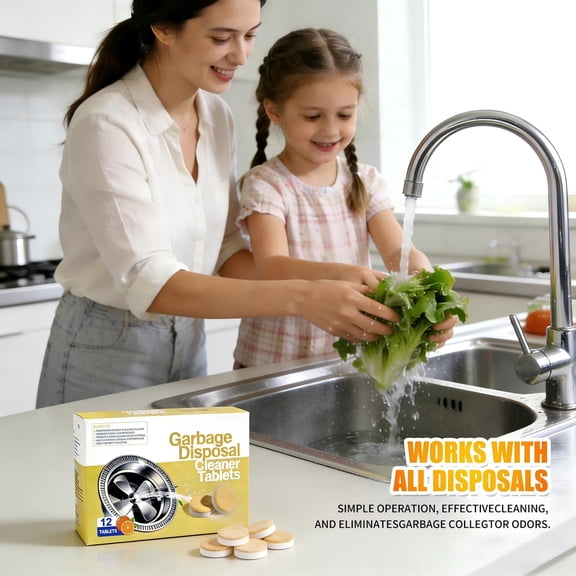 Garbage Disposal Cleaner and Deodorizer Tablets - 12Pack, Orange Scent Foaming Tablet for Kitchen Sink Freshener, Drain Cleaner & Odor Eliminator